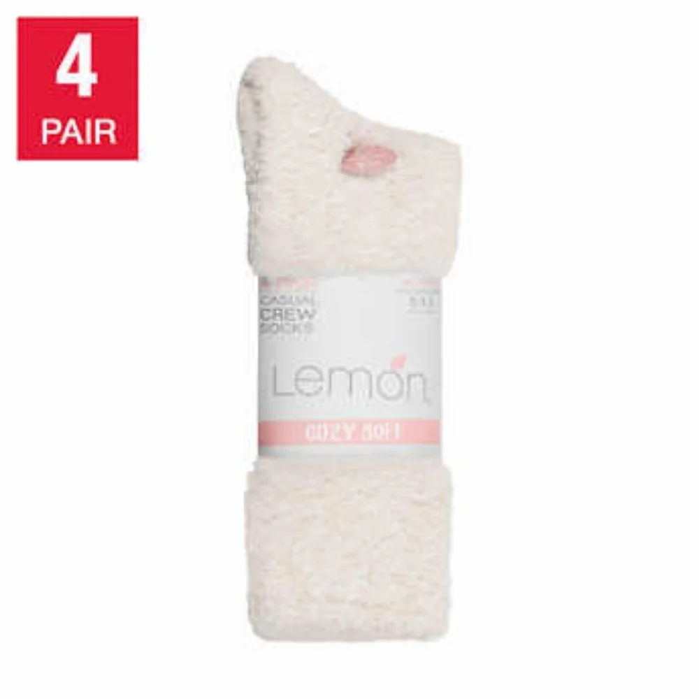 LEMON Women's Cozy Soft Casual Crew Fuzzy Socks 4 Pairs